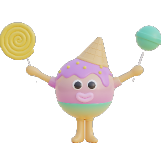 Personaje adorable en 3D-con piruletas en las manos y helado en la cabeza-mil chuches para elegir-El bosque encantado