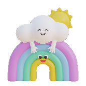 Arcoiris y nubel felices con formas simpáticas-El bosque encantado