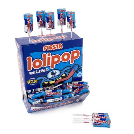 Fiesta Lolipop sabor mora Pinta lenguas caramelos masticables