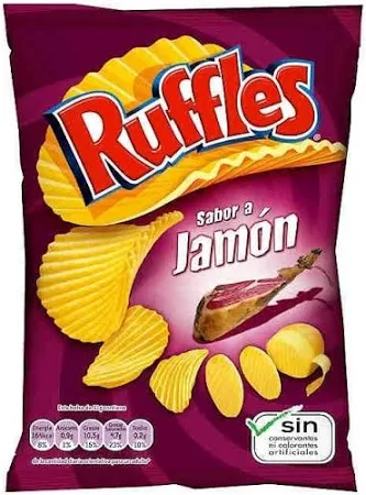 Ruffles  Patatas Onduladas sabor a Jamón bolsa 115 gr.
