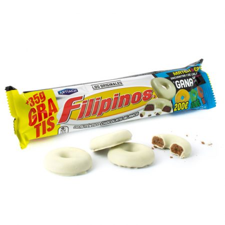 Filipinos bañados en chocolate blanco paquete 128 gr.