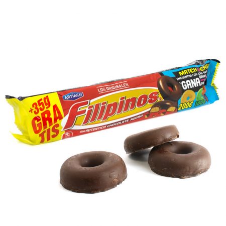 Filipinos bañados en chocolate negro paquete 128 gr.