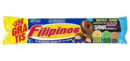 Filipinos bañados en chocolate con leche paquete 128 gr.